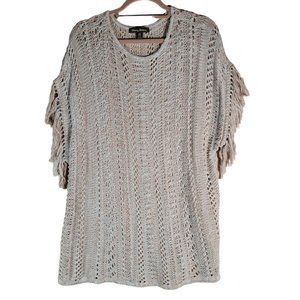 TOMMY BAHAMA Oatmeal Knit Fringe Sleeves Sweater Women Size M